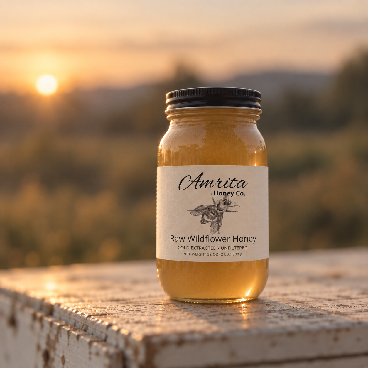 32oz Raw Wildflower Honey — Quart Jar