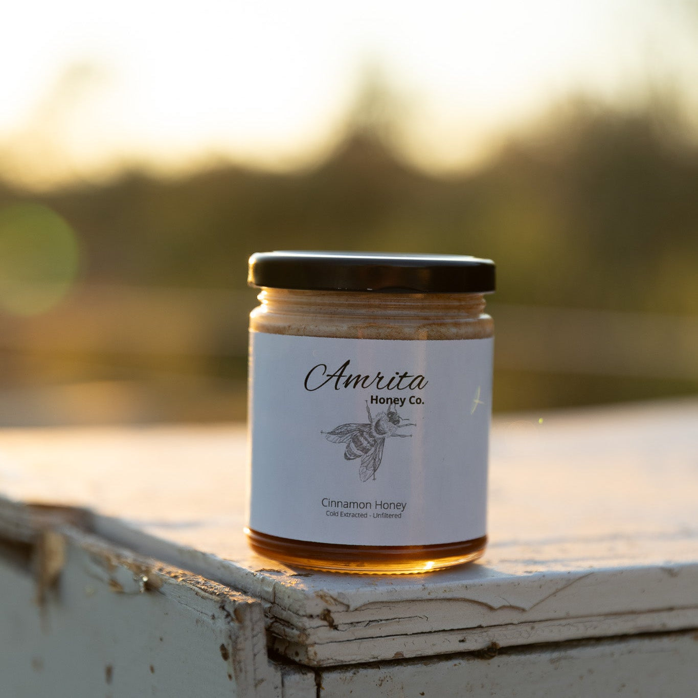 Cinnamon raw honey jar, cold-extracted and unfiltered, crafted in Utah